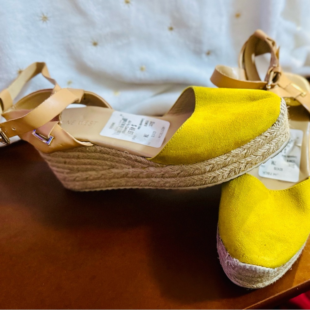Nine West Yellow Espadrille Wedges